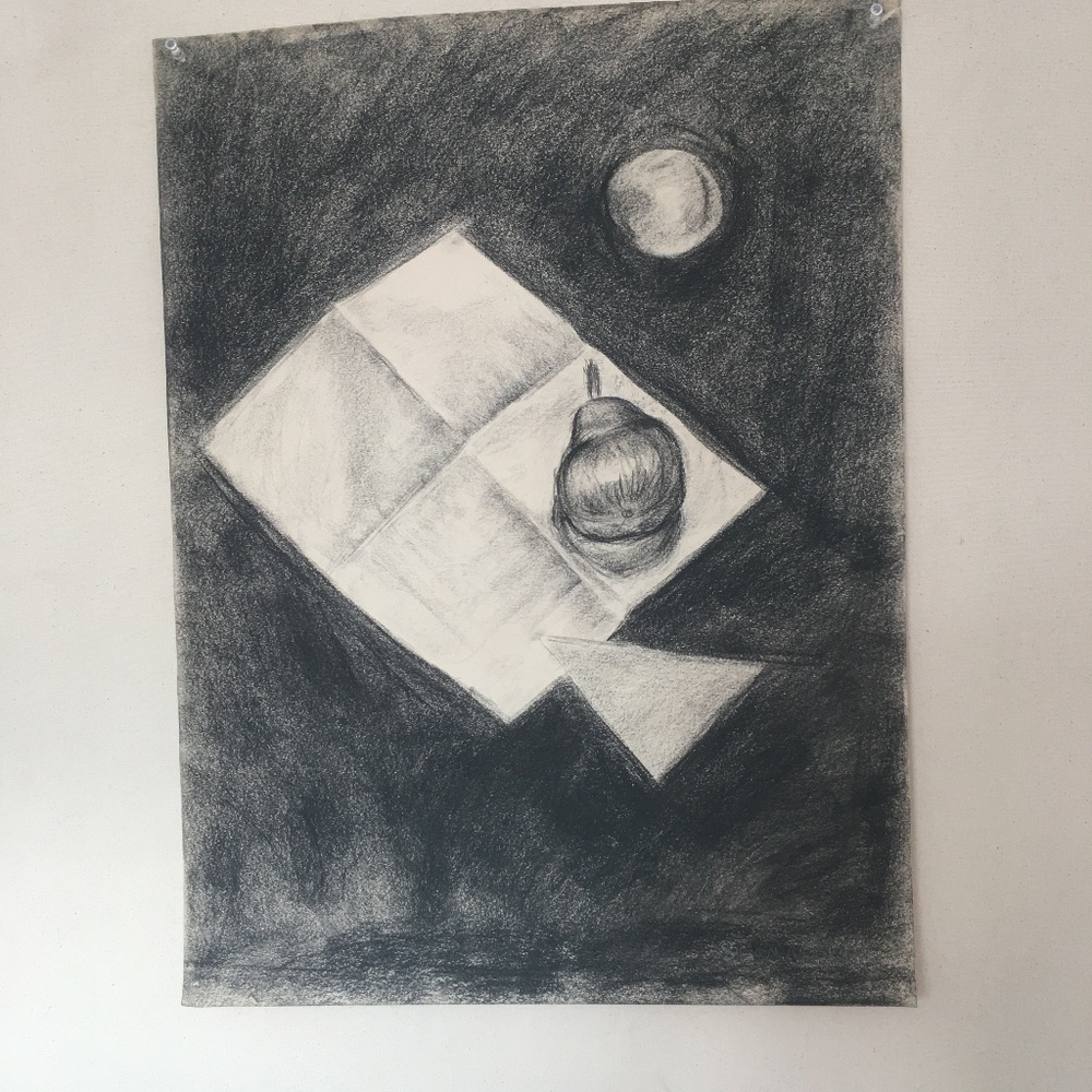 Original Pear Picnic Charcoal Drawing